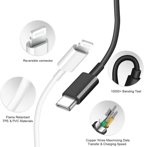 Miniatura 3 de Cargador para iPhone de carga rápida USB C, cargador tipo C, carga iPad con cable de carga C de 6 pies, compatible con iPhone14/14 Pro Negro