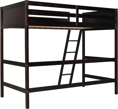 Miniatura 9 de Twin Size Solid Wood Loft Bed with Full-Length Safety Guardrails and Slanted Ladder,Modern Loft Bed Frame with Sturdy Slat Support and Under-Bed