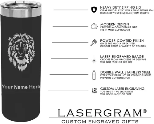 Miniatura 5 de LaserGram Vaso delgado aislado al vacío de 22 onzas, notas musicales, grabado personalizado incluido (negro)