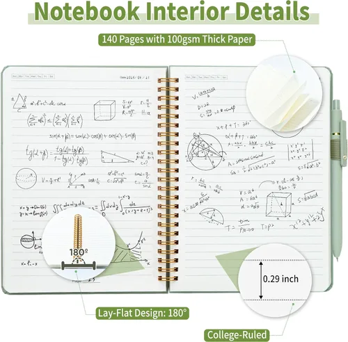 Miniatura 4 de YOXMJDB Cuaderno rayado en espiral, pequeño cuaderno de rayas universitarias A5 con soporte para bolígrafo, cuaderno de tapa dura de 140 páginas