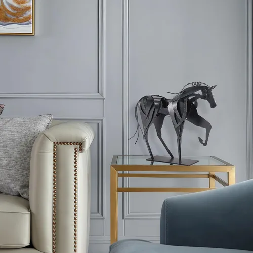 Miniatura 3 de SunBlogs Art Estatua de caballo hecha a mano - Decoración rústica única para oficina y hogar - Escultura de metal pintada a mano - Regalo artesanal