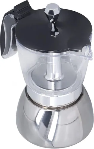 Miniatura 8 de Cafetera de acero inoxidable de 6 tazas con tapa de ABS transparente, cafetera duradera para uso doméstico y exterior