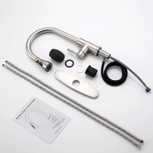Miniatura 9 de GAGALIFE Grifos de cocina con rociador desplegable – Grifo de fregadero de cocina con hoja de alta presión, níquel cepillado de arco alto, mango