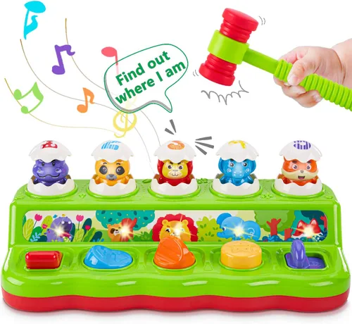 Juguetes de 1 año para niños y niñas, regalo de cumpleaños, causa y efecto, juguete desplegable de animales con música y luz para niños pequeños de