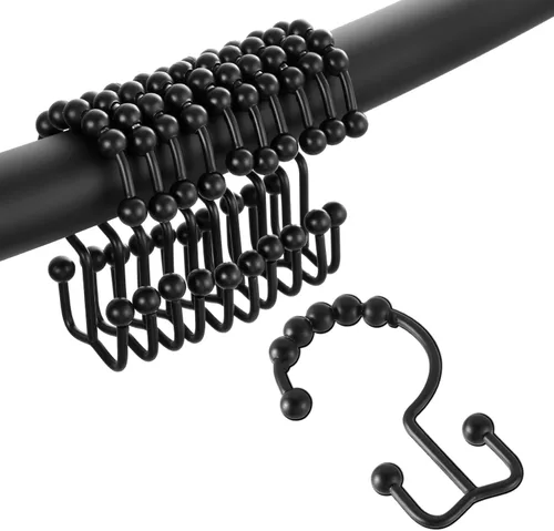 TOPROD, ganchos para cortina de ducha con anillos negros mate, doble cara, acero inoxidable, juego de 12