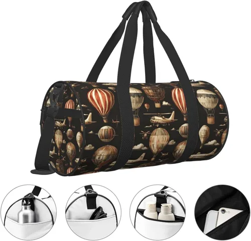 Miniatura 3 de Large Duffle Bag for Travel - Retro Airplane Hot Air Balloon Print Gym Bag for Women Men, Travel Foldable Bags for Women Men with Zippered Multiple