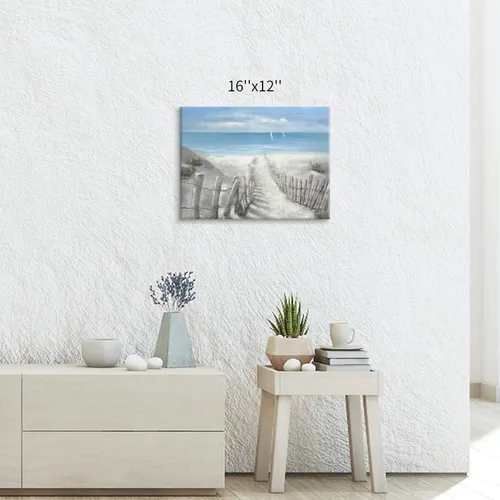 Miniatura 2 de Hardy Gallery Lienzo impreso con diseño de camino de playa: lienzo con imagen del océano costero, arte de pared tamaño pequeño para baño