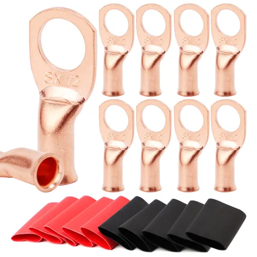 Miniatura 40 de TKDMR - Kit de 264 piezas de extremos de cable de batería, 132 piezas de terminales de anillo de lengüetas de cable de cobre resistentes AWG 8 6 4 2