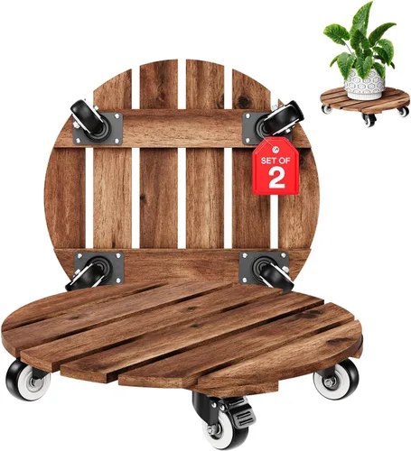 Miniatura 14 de Idzo Paquete de 2 cajas de madera de 12 pulgadas con ruedas resistentes, capacidad de 264 libras, plataforma de madera dura de acacia, soporte