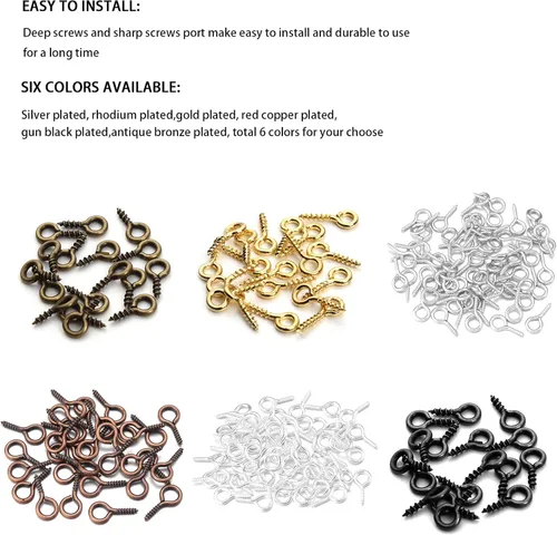 Miniatura 6 de 200 Pcs de tornillos de ojo de metal con ganchos 0.55 pulgadas/14 mm tornillos de ojo resistentes para hacer joyas DIY plateados con rosca