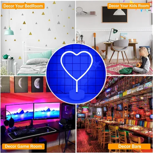 Miniatura 5 de Letrero de luz LED con luces de corazón, letrero de neón en forma de corazón con base (azul)