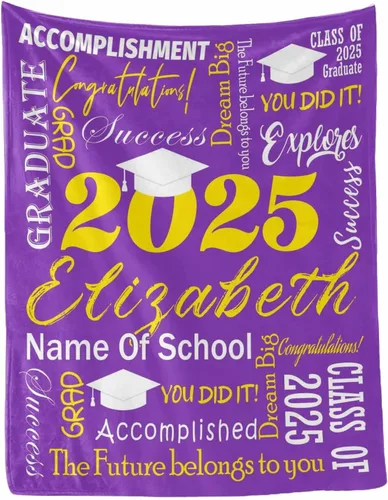 Miniatura 18 de MyPupSocks Manta personalizada de graduación 2025, clase de con nombre de la universidad, regalos personalizados, manta con texto para sobrina