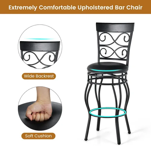 Miniatura 4 de Juego de 2 taburetes de bar de 30 pulgadas de altura de bar, taburetes de bar giratorios de 360 grados retro de metal con asiento acolchado de cuero