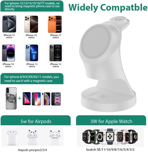 Miniatura 4 de Cargador inalámbrico, soporte de cargador inalámbrico magnético 3 en 1, base de carga inalámbrica rápida para iPhone 17/16/15/14/13/12, Apple Watch