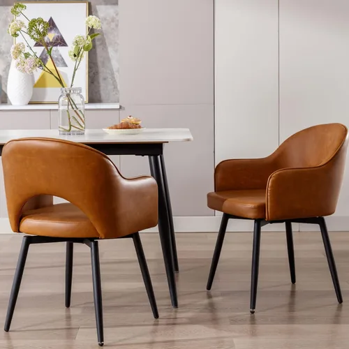 Miniatura 6 de Ya-Home Juego de 2 sillas de comedor giratorias modernas, cómodas sillas laterales tapizadas de piel sintética con respaldo hueco, patas de metal