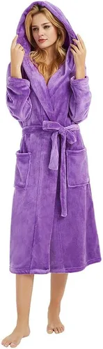 Miniatura 5 de HEARTNICE Bata de forro polar con capucha para mujer, bata de baño suave para mujer, bonito abrigo largo para casa