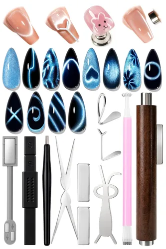 AzureBeauty Juego de imanes de ojo de gato, kit de herramientas de uñas de ojo de gato francés con corazón, conejo francés, bolígrafo magnético de
