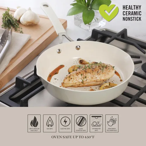 Miniatura 6 de Martha Stewart Heathland - Utensilios de cocina de aluminio de 9.5 pulgadas, no tóxico, sartén antiadherente de cerámica de alta calidad, sartén