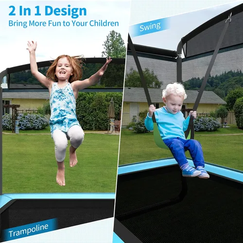 Miniatura 2 de Giantex Trampolín de 6 pies para niños con columpio, trampolines para niños pequeños con red de seguridad, aprobado por ASTM, mini trampolín