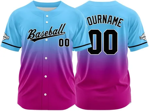 Miniatura 9 de Camiseta de béisbol con degradado personalizado, nombre, número y logotipo personalizados para hombres, mujeres y niños