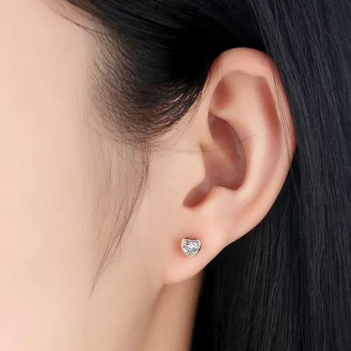 Miniatura 2 de BISAER Mini aretes de tuerca de plata de ley 925 con aretes de circonita cúbica de moda para adolescentes y mujeres, Circonia cúbica