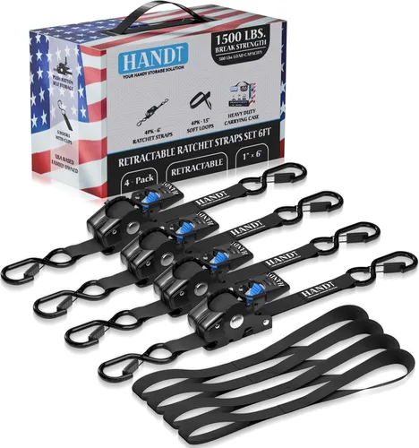 Miniatura 19 de Correas de trinquete retráctiles, 1 pulgada x 16 pies, resistencia a la rotura de 1500 libras, alta resistencia, autorretráctil, botón de Negro
