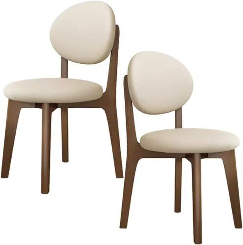 Miniatura 45 de YVYKFZD Juego de sillas de comedor, sillas de cocina de madera maciza, silla de comedor de granja con respaldo curvo, silla tapizada de cuero