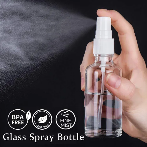 Miniatura 2 de Hydior Botellas rociadoras de vidrio transparente de 2 onzas para aceites esenciales, botella pequeña con pulverizador de plástico, juego de 3