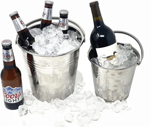 Juego de 2 cubos de hielo multifuncionales de acero inoxidable con asas, contenedor portátil para enfriadores de vino para bares, fiestas, camping,