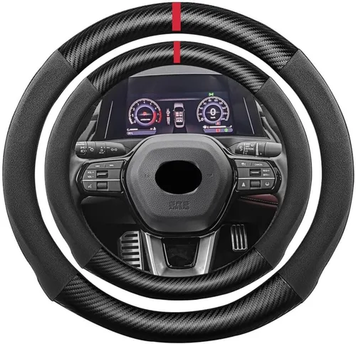 Miniatura 27 de Funda de volante de ante con fibra de carbono de K LAKEY, compatible con Porsche 718 Boxster Cayman 911 Panamera Macan Cayenne de 15 pulgadas, cuero