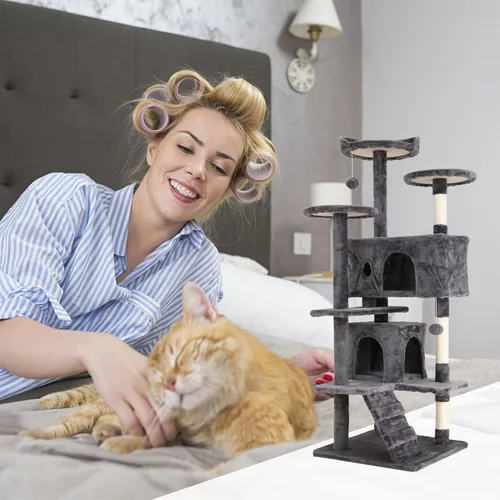 Miniatura 2 de Árbol de gato de varios niveles de 70 pulgadas de alto para gatos de interior, muebles con poste rascador, plataforma, condominio, torre con juguete