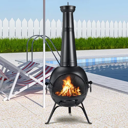Miniatura 8 de SINGLYFIRE Chimenea de Chiminea Prairie para Exteriores, Chimenea para Cubierta o Patio, Hoguera de Madera para el Patio Trasero con Cubierta