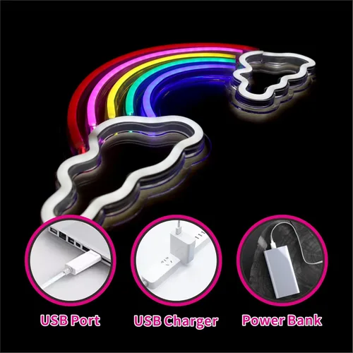 Miniatura 6 de Luz de neón para niños, luz de arcoíris de neón para niños, alimentada por USB, letreros LED para dormitorio, letrero de neón para decoración