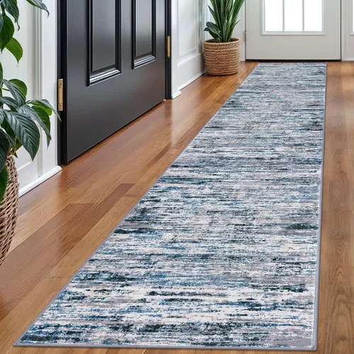 Miniatura 84 de Lansny Alfombra moderna abstracta de 2 x 5 pies, color negro, gris, blanco, lavable, alfombra de entrada para cocina, alfombra antideslizante suave