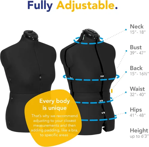 Miniatura 2 de Adjustoform Sew Simple FG307 Maniquí ajustable con forma de vestido negro M-L (talla de vestido EE. UU. 10-16) de 8 piezas para costura femenina +