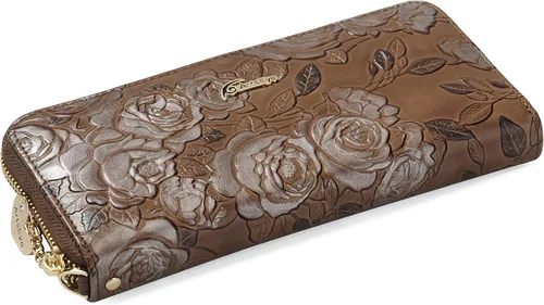 Miniatura 6 de ArtsEye Cartera larga con cremallera alrededor de cuero genuino en relieve rosa, Gris