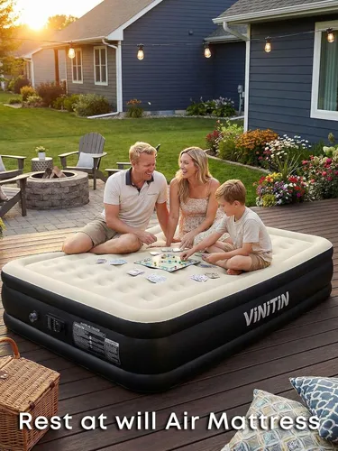 Miniatura 12 de Colchón de aire Queen con bomba incorporada, cama inflable elevada de 16 pulgadas para hogar e invitados, colchón inflable autoinflable con parte