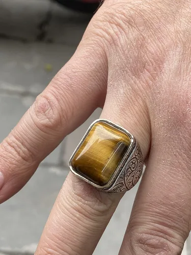 Miniatura 5 de Men Handmade Ring, Tiger Eye Stone Ring, Natural Tiger Eye Gemstone Ring, Turkısh Handmade 925k Sterling Silver Ring, Gift For Him