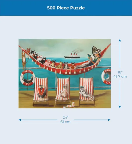 Miniatura 4 de New York Puzzle Company - Janet Hill All Paws on Deck - Rompecabezas de 500 piezas para noches de juego familiares por Janet Hill