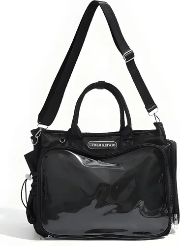Miniatura 7 de Mochila grande Ita de hombro con inserto, bolso kawaiI Ita, para exhibición de pines, anime para fanáticos de Kpop (pines no incluidos) (negro)