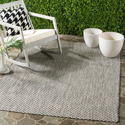 Miniatura 50 de SAFAVIEH Alfombra lavable al aire libre Courtyard Collection - 6'7" x 9'6", azul claro y gris claro, no desprende pelusa y fácil limpieza, ideal