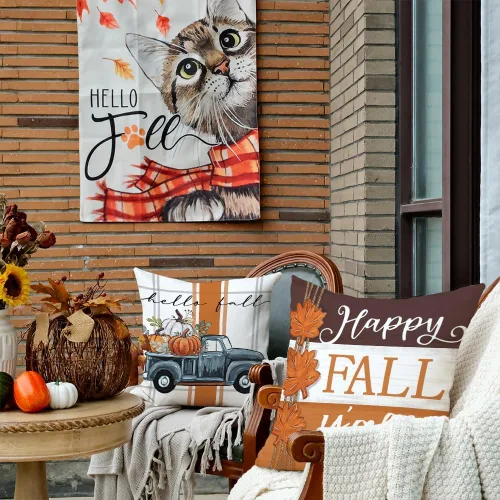 Miniatura 3 de GEEORY Juego de 4 fundas de almohada de otoño de 18 x 18 pulgadas, diseño de calabazas y tarros de masón, decoración agradecida, fundas de cojín