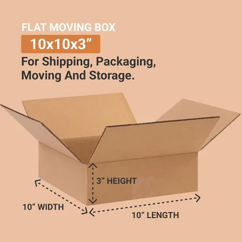 Miniatura 3 de BOX USA 10103 Caja plana de cartón corrugado 10 pulgadas de largo x 10 pulgadas de ancho x 3 pulgadas de alto, kraft, para envío, embalaje y mudanza