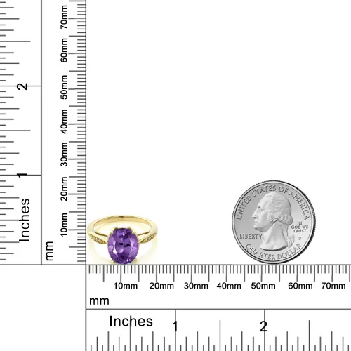 Miniatura 3 de Gem Stone King Anillo de compromiso de oro amarillo de 14 quilates de 2-3 quilates con piedra preciosa ovalada de 0.394 x 0.315 in y diamantes