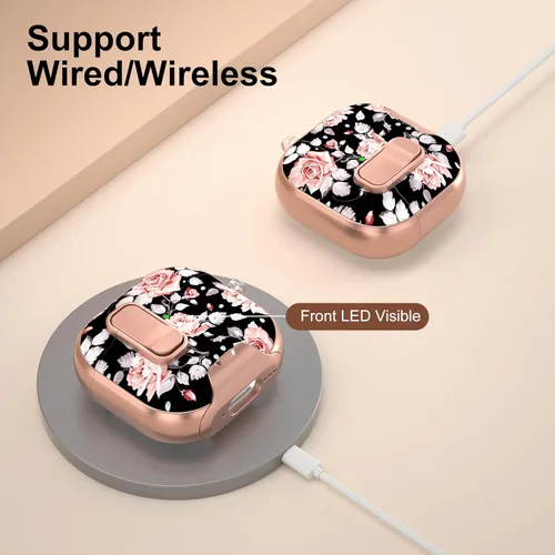 Miniatura 6 de Maxjoy Funda protectora transparente para AirPods 4, funda protectora suave y linda flor para AirPod 4 para mujeres con llavero para AirPods 4, Rosa