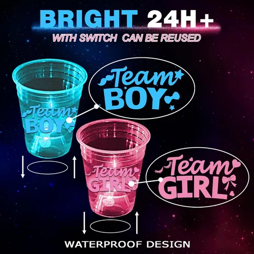 Miniatura 2 de mishunyus Paquete de 40 vasos que brillan en la oscuridad para revelación de género, suministros de fiesta de baby shower de equipo para niños