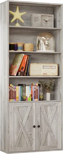 IRONCK Estanterías y librerías industriales de pie con puertas, 6 estantes de almacenamiento en exhibición, estante de 70 pulgadas de altura para