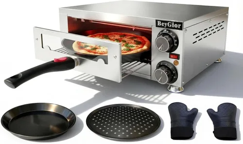 Horno eléctrico para pizza en interiores, máquina de pizza de encimera de 12 pulgadas con ventana de visión, horno de pizza comercial de acero