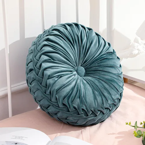 Miniatura 20 de Drydiet 3 Piezas Almohadas Redondas Decorativas de Terciopelo Plisado Almohadas de 15'' de Diámetro Acento Calabaza Boho Cojín de Silla para Sofá