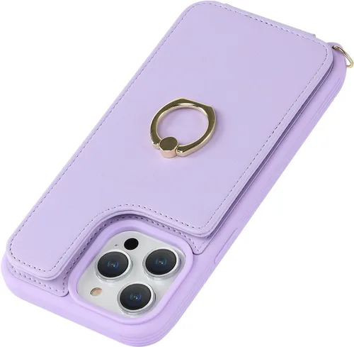 Miniatura 9 de Lipvina Funda para iPhone 14 Pro Max con tarjetero para mujer, funda para teléfono con correa, cordón cruzado, soporte de anillo, cierre a presión